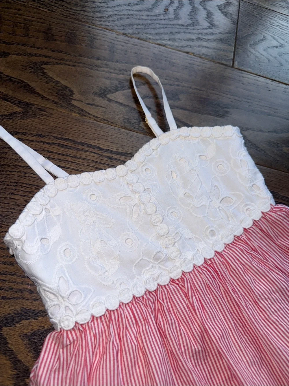 Lilly Pulitzer White Eyelet Top with Pink Striped Skirt Kids Dress 2T 18-24 EUC